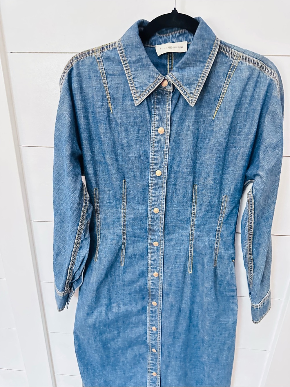 Tory Burch 0 Denim blue 100% cotton Button-Front quiet luxury Shirt Dress - Picture 4 of 13